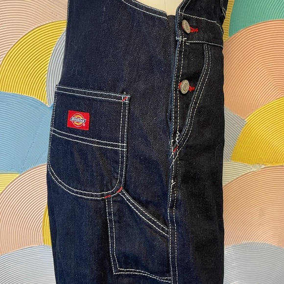 Dickies overall denim dress size medium red dark denim - Picture 4 of 7